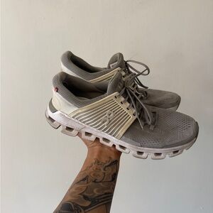 On Running Gray and Cream Sneakers